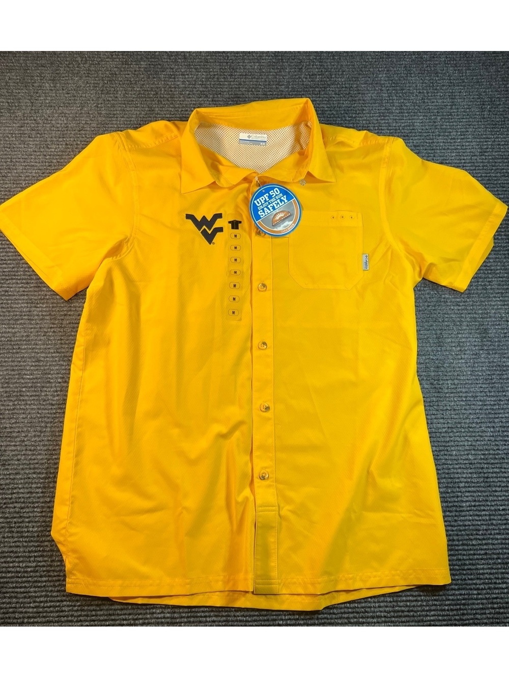 NWT Columbia WVU Mountaineers men’s Medium short-sleeve fishing shirt MSRP$55